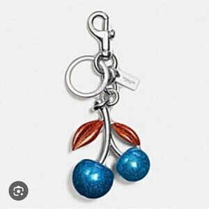 COACH BLUE CHERRIES RESIN BAG CHARM FOB KEY RING KEYCHAIN -VHTF -NWT